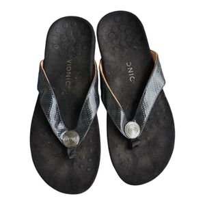 Vionic Sandals Flats Women Size 11 Black Silver Detail Summer Comfort